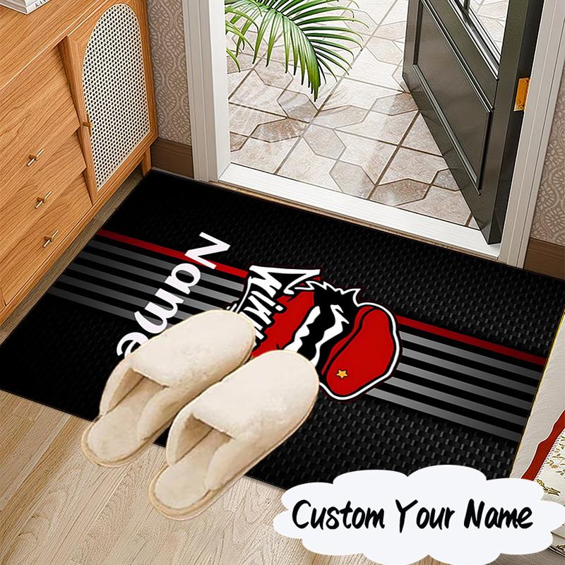 Custom Name Wydad Sports Emblem Design Rug for Living Room, Game Rooms, Office, Bedroom, Floor Mat Playful Design, fan gifts Christmas decor