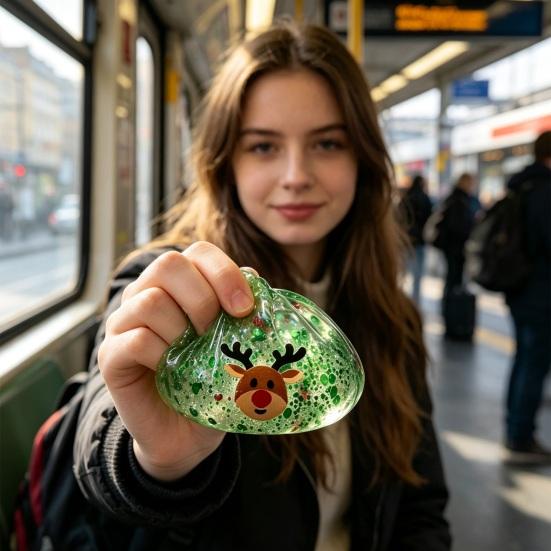 Сенсорные мячики-антистресс Рождественская булочка Набор сжимаемых игрушек для снятия стресса, Мягкие мини-фигурки-фиджеты из ТПЭ с цветными блестками Дизайн Санта-Клауса и Оленя, Декомпрессия