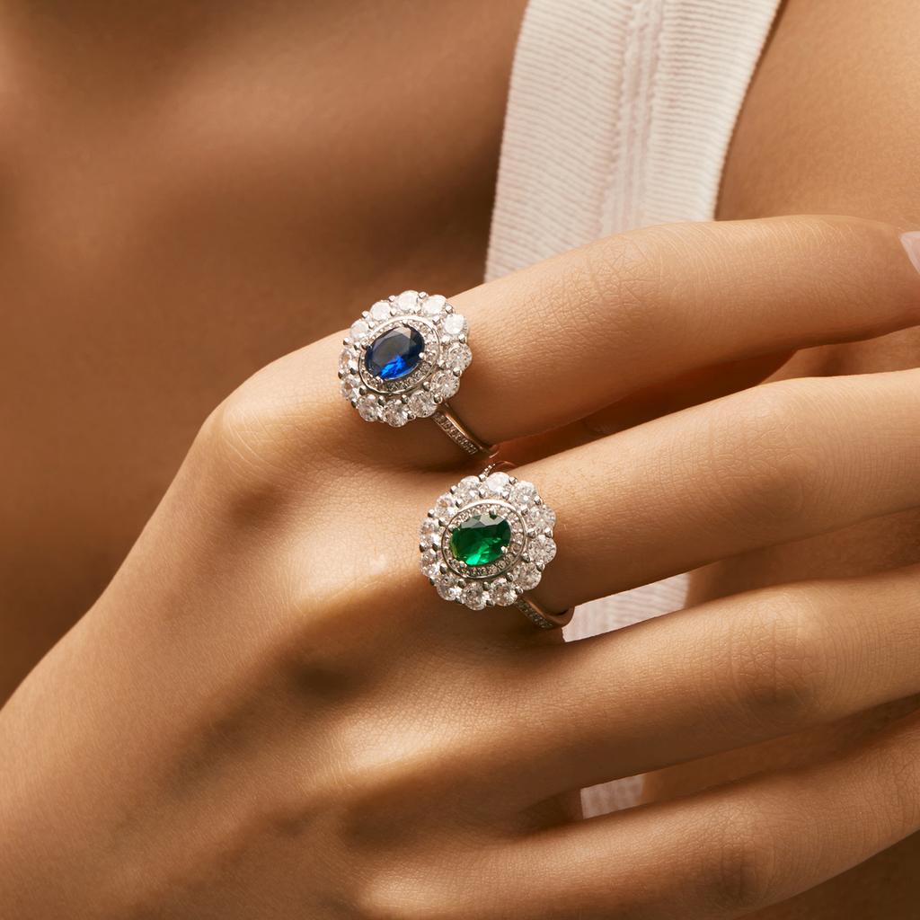 Luxury 925 Sterling Silver Sparkling Oval Zirconia Charm Ring Classic Cocktail Party Jewelry For Women Gift