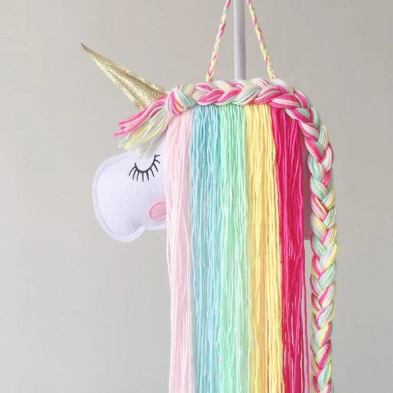 INS Unicorn Head Wall Decoration Rainbow Macrame Unicorn Children Hairclip Hair Storage with Wall-Mounted Home Decor Dropship