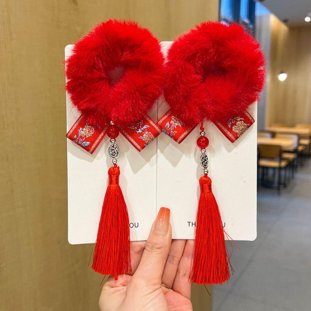 Tang Suit Children's New Year Headwear Hanfu Headwear Red Bow Hair Ring New Year Hair Rope  Kids
