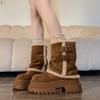Винтажные теплые хлопковые женские ботильоны-трубы до щиколотки, модные ботинки на платформе с толстой подошвой, короткие ботинки, осень-зима, женская обувь с ремешком и пряжкой