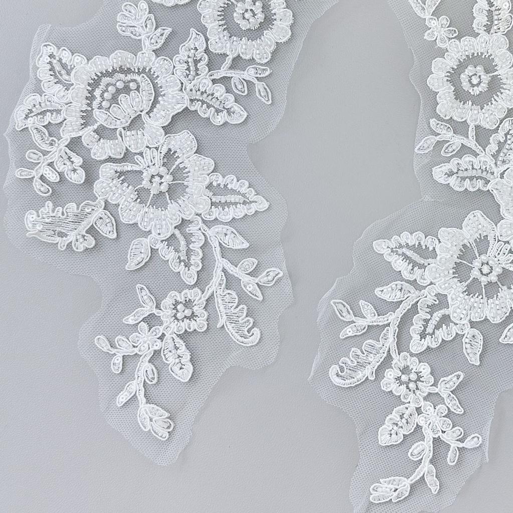 White Car Bone Sequins Decorative Wedding Dress Headgear Mesh Applique Beads Embroidery Cloth Sticker Accessories