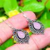 Natural Rose Quartz Gemstone Handmade 925 Sterling Silver Earring 1.62" A6N72