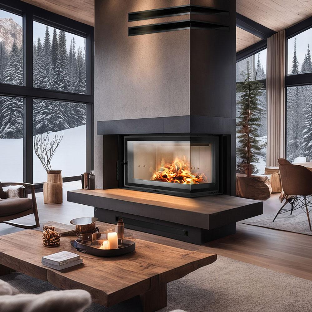 Fireplace insert KRATKI FLOKI L right corner 12 kW Mounting set with door spring