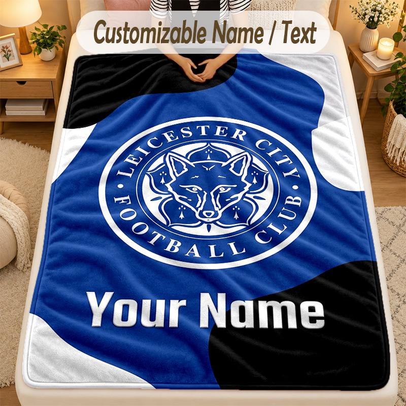 Flannel BlanketLeicester City Custom Name Text Personalized Soft Warm Throw Blanket Home Decor Gift