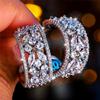 Роскошные женские серьги-гвоздики с красным, зеленым, радужным цирконом и кристаллами, большие подвески, серебристый цвет, свадебные, европейские украшения для женщин