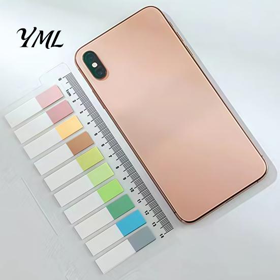 Morandi Color Page Markers Index Sticker Tabs with Built-in Scale Ruler, Transparent Office Document Dividers PET Markers, Compact Writable