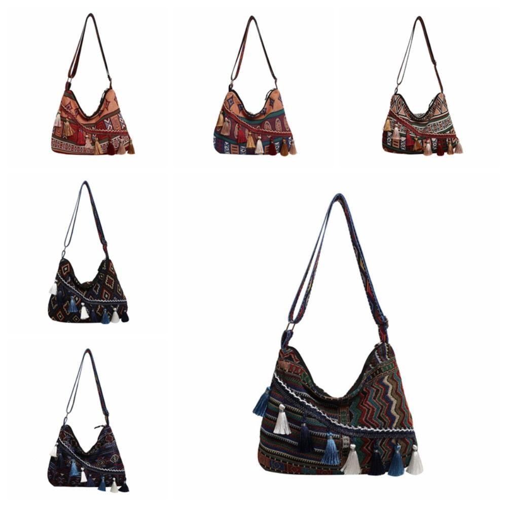Большая вместимость Этнический стиль сумки через плечо плетеная сумка Богемная сумка-тоут сумка с бахромой на плечо для активного отдыха