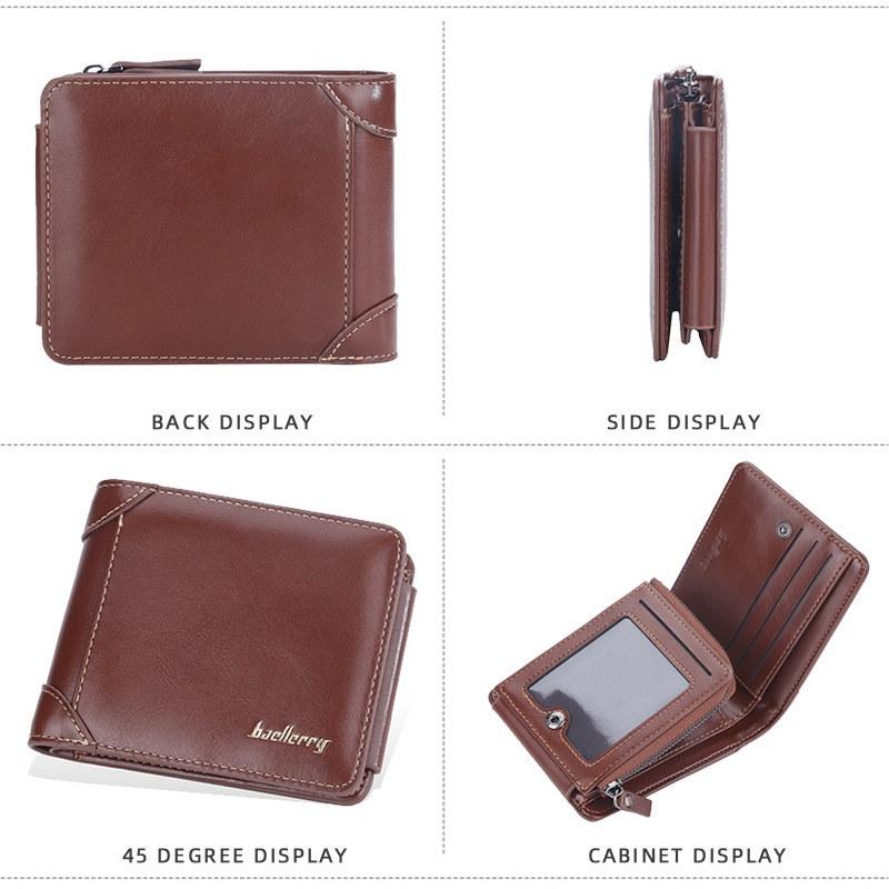 Baellerry Men Short Wallets Fashion Design Artificial Leather Trifold Wallet Business Vintage Card Holder Purse
