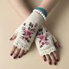 Vintage Embroidery Knitted Gloves Floral Fingerless Gloves All-Match Winter Wool Gloves  Outdoor