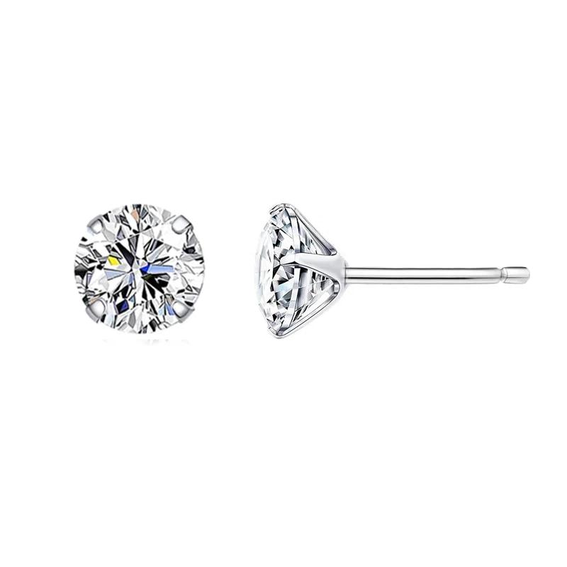 BAMOER CZ Stud Earrings 925 Sterling Silver Platinum Plated Round Cubic Zirconia Hypoallergenic Earrings 4mm 5mm 6mm 7mm