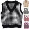 Autumn Preppy Style Retro Sweater for Women Women V Neck Vest Sleeveless Plaid Loose Knitted Sweaters