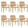 VidaXL Stackable Garden Chairs with Cushions 6 Pcs Solid Teak