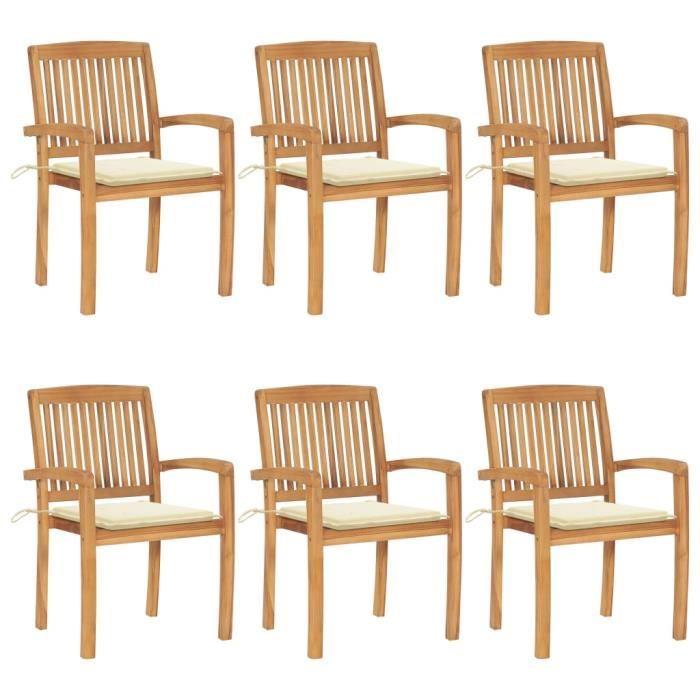 VidaXL Stackable Garden Chairs with Cushions 6 Pcs Solid Teak