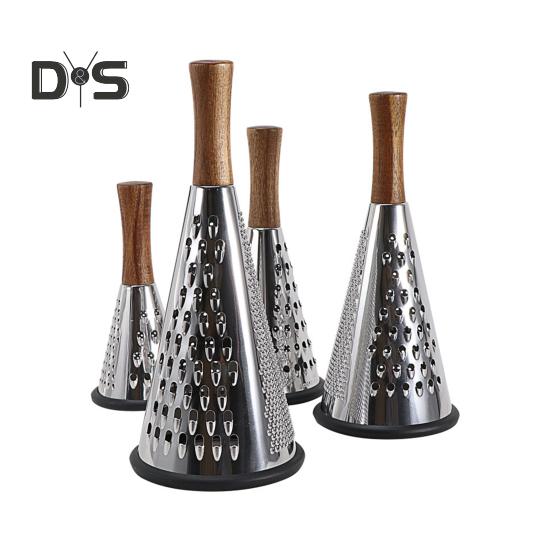 Конусная терка для сыра из нержавеющей стали с деревянной ручкой, 3-сторонняя терка для овощей, сыра, шоколада, овощей, кухонная терка для пармезана