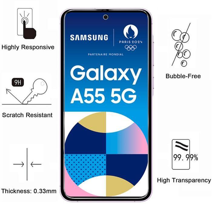 Coque pour Samsung Galaxy A55 5G et 2 Films verres trempé Protection Ecran Phonillico®