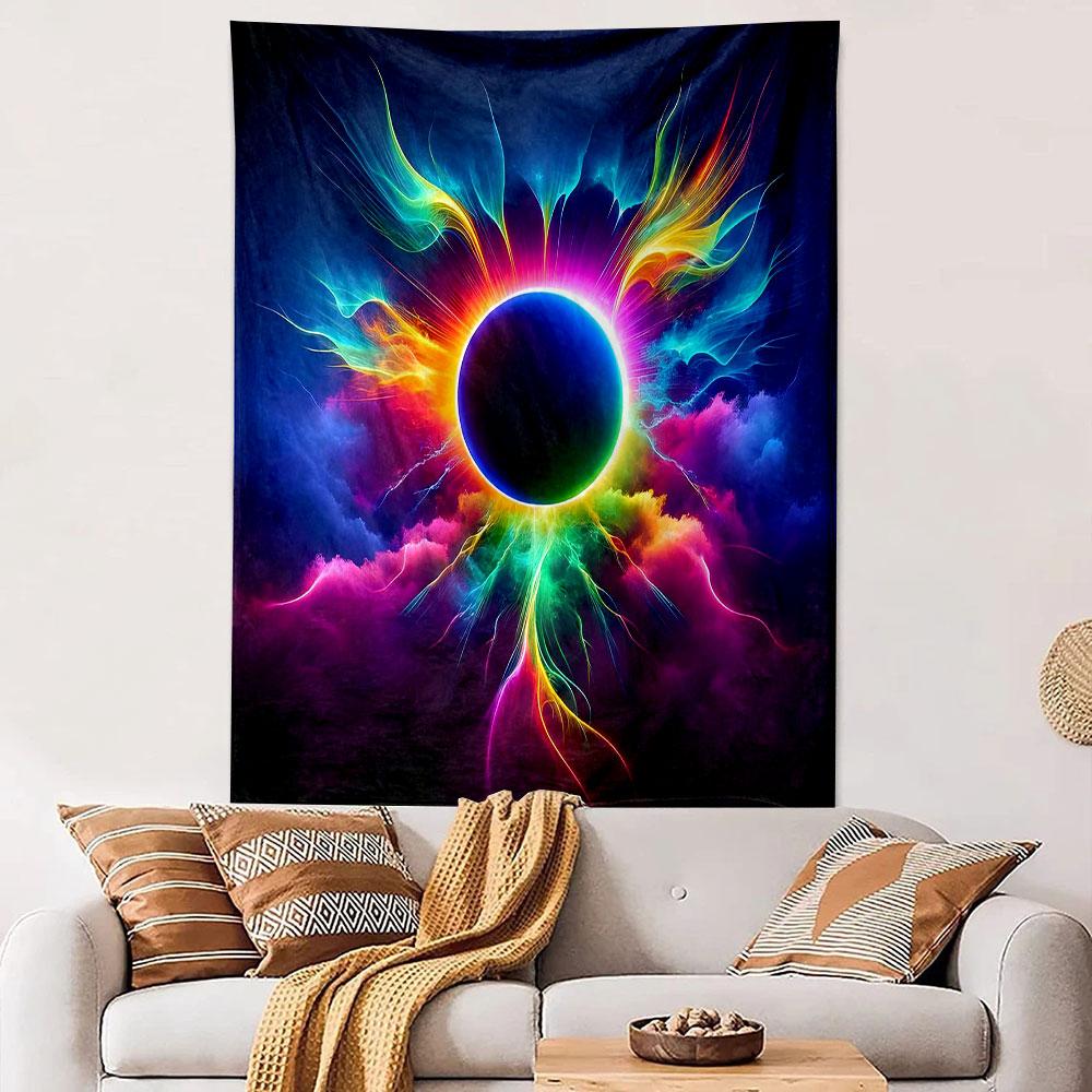 "Vibrant Cosmic Eclipse Design" Patterned Tapestry Decorative Wall Hanging, Home Bedroom Living Room Decor