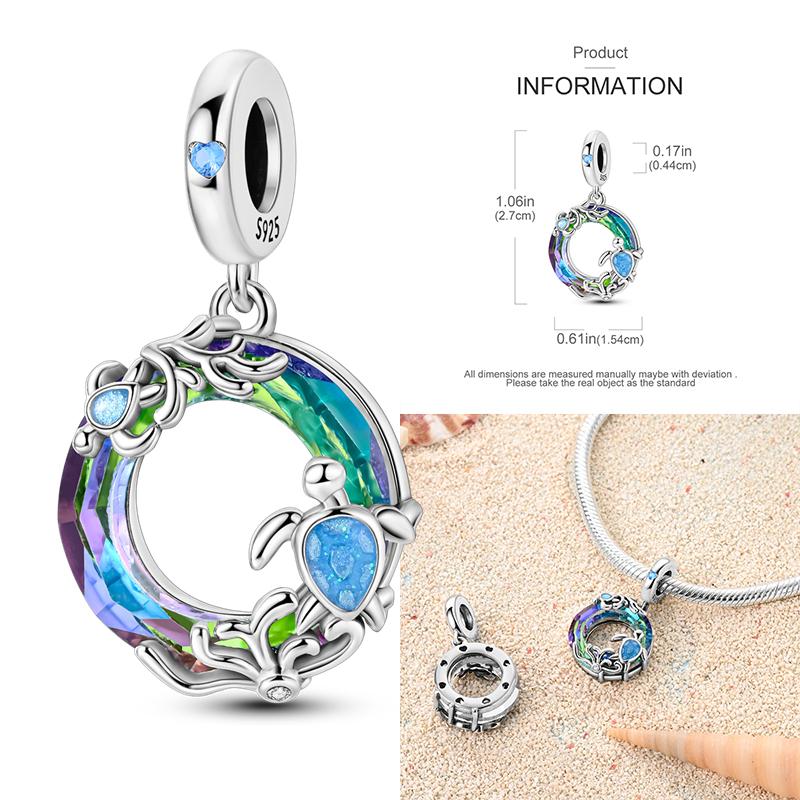 Copper Charms Clock Ocean Sea Turtle Mermaid Heart Shape Beads Fit Original Pan Pendant Bracelet Diy Woman Jewelry