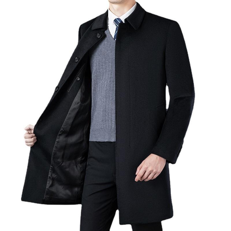 Новые осенние и зимние кашемировые пальто для мужчин среднего и пожилого возраста, шерстяные ветровки средней длины с лацканами, мужские шерстяные пальто, одежда для пап
