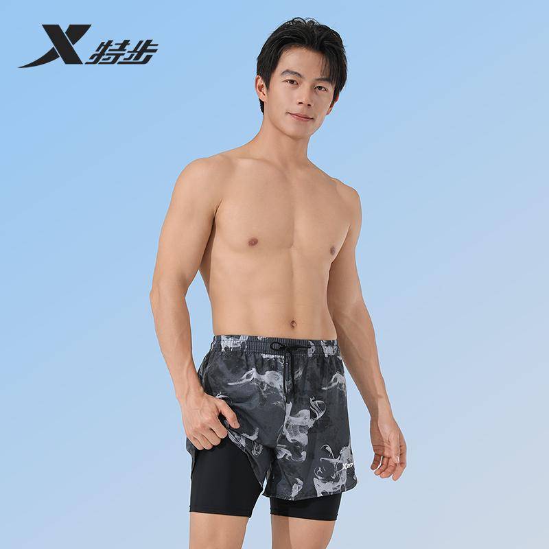Xtep Men's Swimming Pants Fashion Double layer Anti awkward Swimming Sports Shorts Beach Surfing Beach Pants Swimming Pants