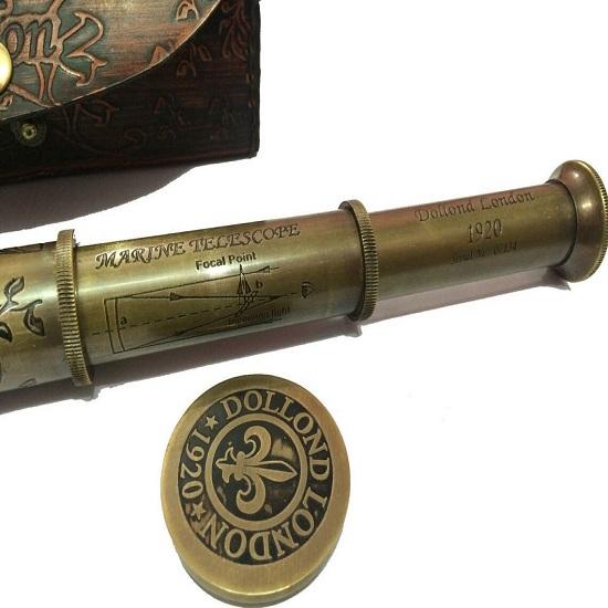 Телескоп морской латунный кожаный, пиратский телескоп с кожаным футляром 40,64 см Dollond London
