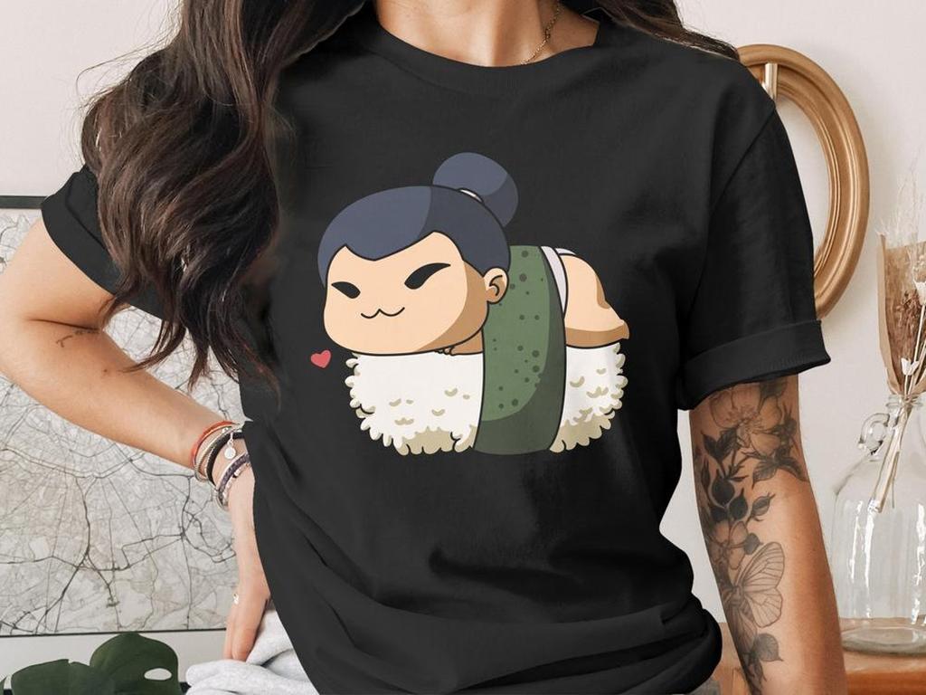 Cute Sushi Sumo Wrestler T-Shirt, Japanese Anime Gift, Kawaii Anime Sushi Shirt, Cute Japan Manga Art