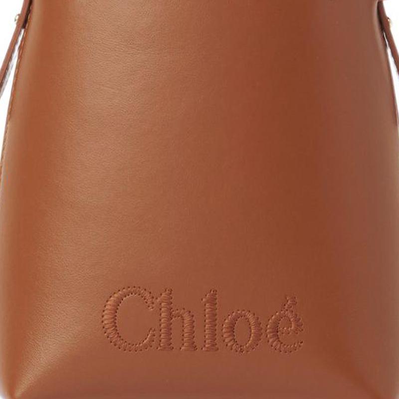 Chloe Sense Embroidered Logo Adjustable Shoulder Strap Shiny Calfskin Tote Bag Shopping Handbag Crossbody Mini Women tote Brown CHC23-UP873I10-247