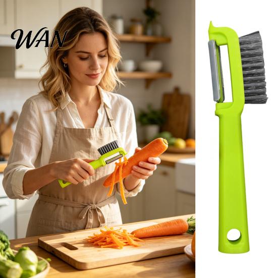 Multi-purpose Kitchen Peeler Vegetable with Brush Stainless Steel Blade Fruit Carrot Cucumber Wide Coverage Ergonomic Grip Gadget for Removing Skin &