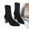Fashion 2024 Spring and Autumn New Pointed Socks, Thin Boots, Breathable Flying Woven High Heels, Solid Color All-match Women's Boots