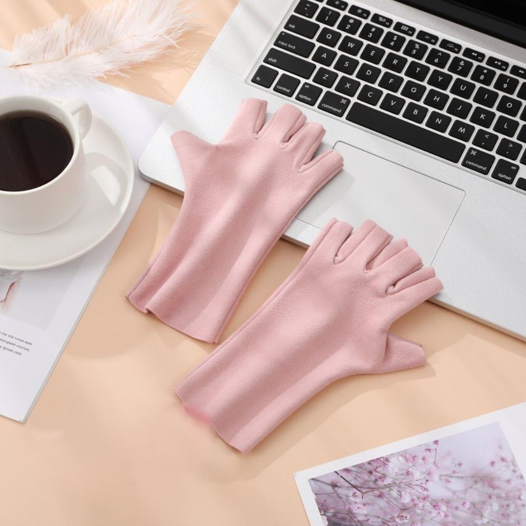 Warm Half Finger Gloves In Autumn and Winter Cold Proof Dew Finger Touch Screen Cute Student Women's Keyboard Five Finger German Velvet Gloves