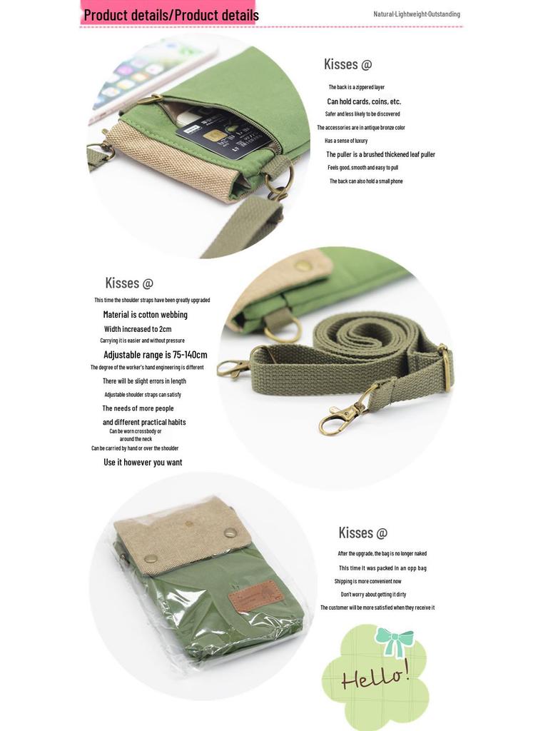 Однотонная холщовая сумка-кроссбоди для телефона - Женская наплечная сумка