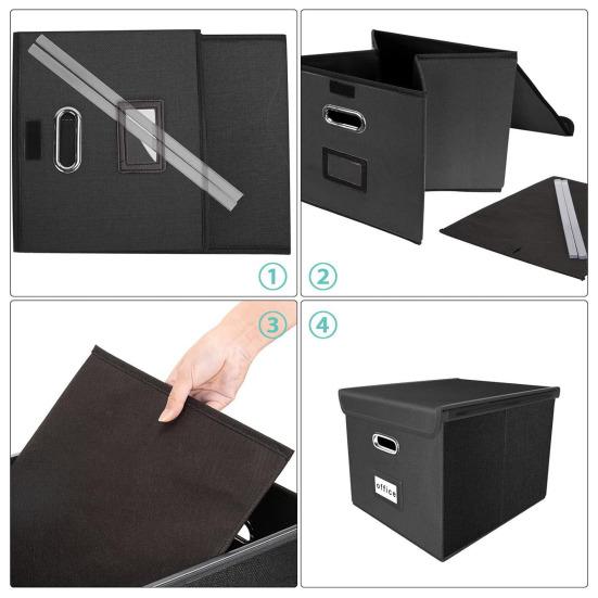 File Storage Box with Lid Hanging Office Document Organizer Metal Handle Legal Letter Size Foldable File Storage Bin
