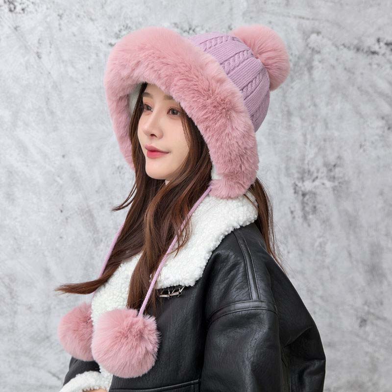 Шапка женская осенне-зимняя теплая вязаная шерстяная шапка милая дикая толстая теплая корейская версия плюшевой шапки Tide