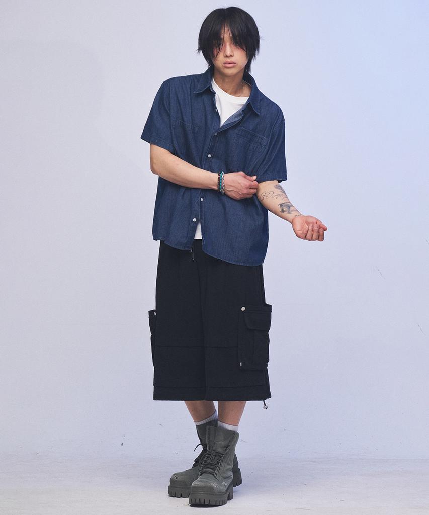 SOMEPLACE MAN Бермуды с двойным большим карманом, заклепками, оверсайз, полукарго, на резинке_3 цвета