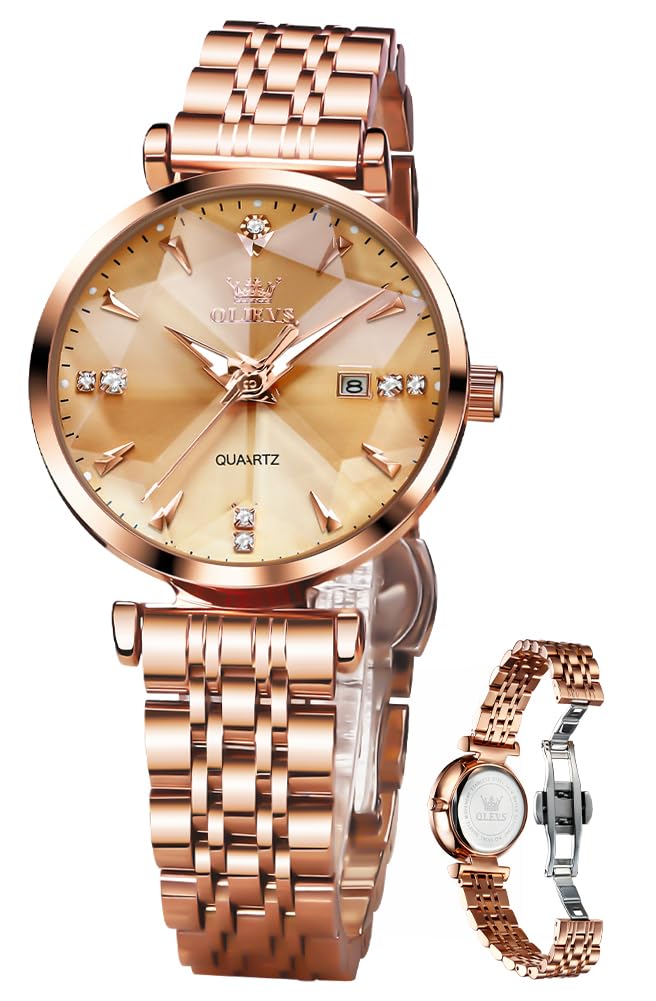 OLEVS Простые, удобные в использовании, женские золотые часы, кварцевые, симпатичные, циферблат, чтение, дата, светящиеся, водонепроницаемые, подарок на день святого Валентина, для женщин,