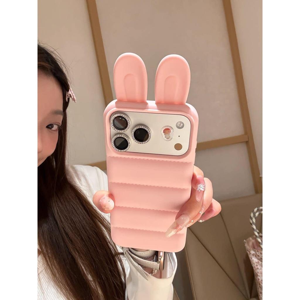 Мультяшный пуховик с ушками кролика Чехол для телефона для iPhone 15/14 и 17/16 PROMAX - Защита от падения