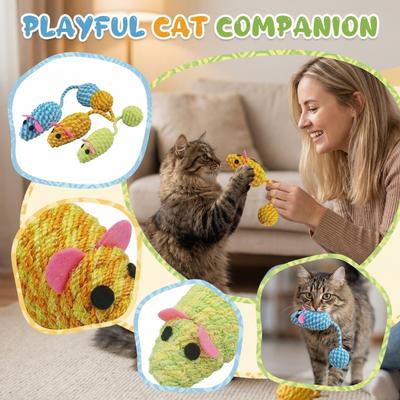 Интерактивная игрушка для кошек Мышь с шариком на хвосте, Цветная плетеная игрушка-дразнилка с шуршащим звуком, Автоматическая игрушка для самостоятельных игр кошек, Игрушка для жевания и
