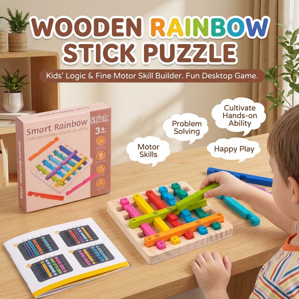 Wooden-Rainbow Stick Puzzle Toy For Kids Logic Thinking Training Board Game