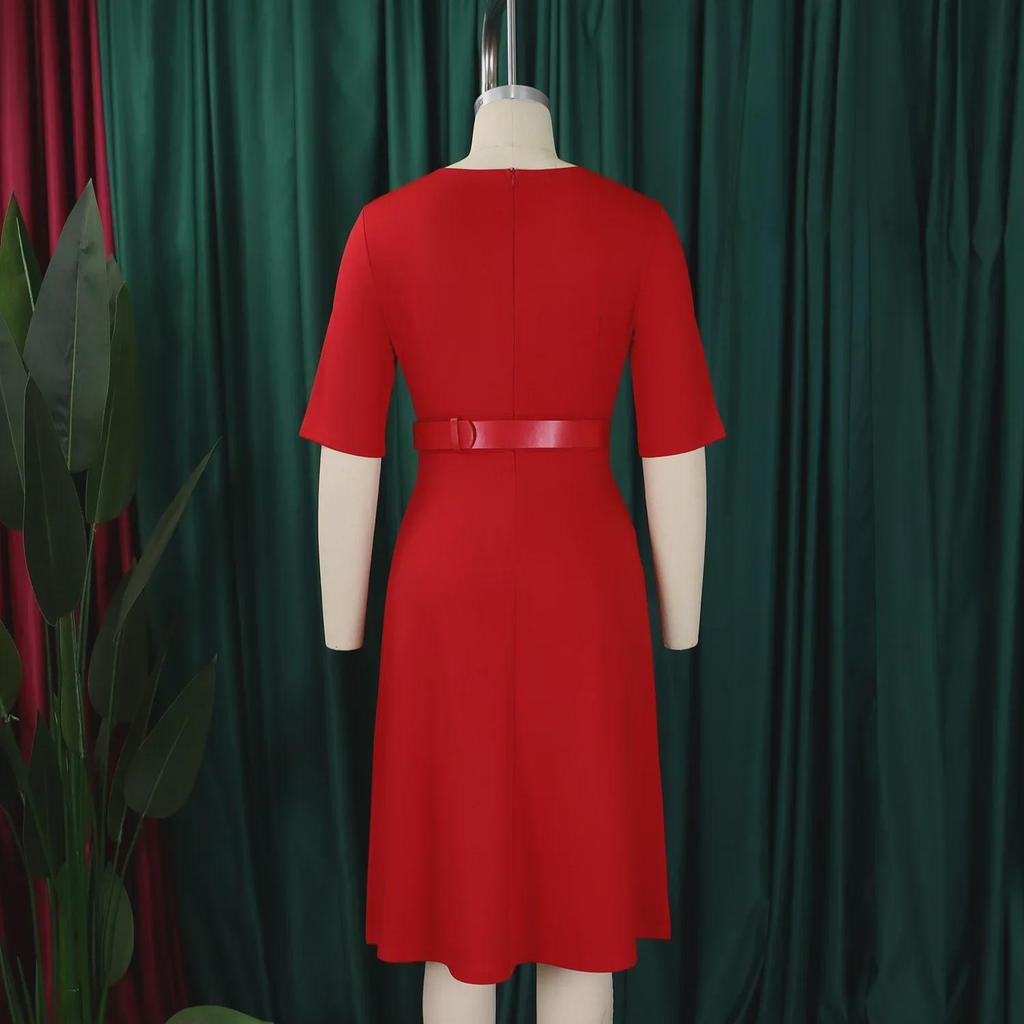 D533 Плюс Размер Женское Элегантное Однотонное Платье в Африканском Стиле с Рукавом 5-Точек - Мода Осень 2024