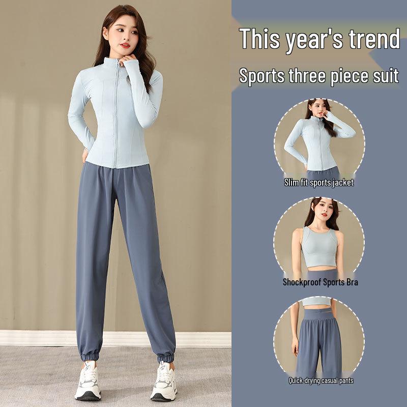 Женский комплект для активного отдыха 2024: Весенне-осенняя куртка для бега и быстросохнущие брюки для пеших прогулок, фитнеса, йоги и повседневных утренних пробежек.