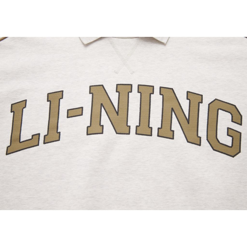 Li Ning Sports Lifestyle Series High Street American Vintage Letter Polo Neck Pullover Long Sleeve Hoody Womens sweatshirt AWDUD00-1