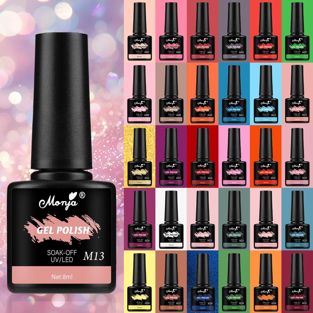 monja Наборы для ногтей, 14 шт./компл., сушилка, 8 бутылочек, 8 мл, УФ-гель-лак, базовое верхнее покрытие, светодиодная лампа, сушильная кисть для отверждения, рисование, рисунок, инструмент для дизайна маникюра «сделай сам»