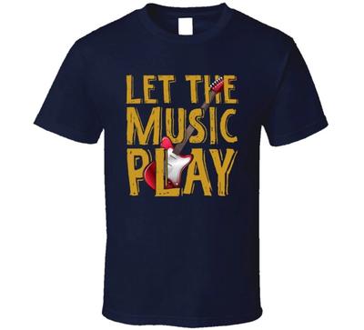 Let The Music Play Rock N Roll Electric Guitar Gift T Shirt Mens Kids Womens Boys Girls Children