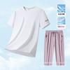 Mens Ice Silk Short Sleeve 2-Piece Set Loose Fit Quick Dry Gym Workout Casual Sportswear