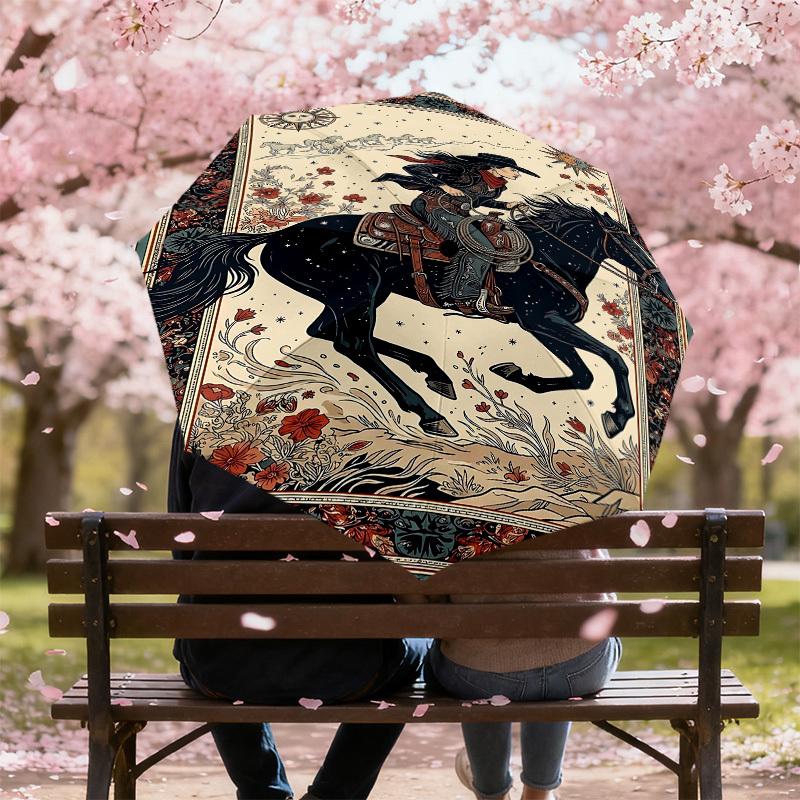 1PC Cowgirl Horse Umbrella-8-Rib Reinforced Portable Folding Travel Suitable for All Seasons Outdoor Daily Use Is an Ideal Choice -K0412