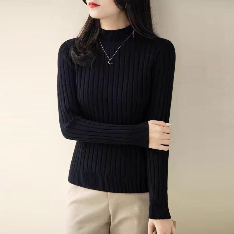 Модный повседневный свитер с длинным рукавом, вязаный свитер для женщин, зимний толстый облегающий свитер с высоким воротником, женский теплый однотонный трикотажный топ 24834