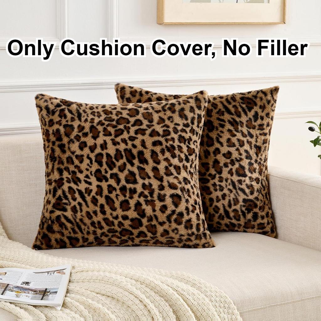 Soft Faux Fur Leopard Print Pillowcases with Zipper 30x50 45x45 Winter Plush Cushion Cover for Sofa Living Room Housse Coussin