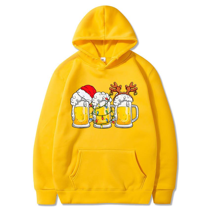 Рождественская кружка пива принт худи зимняя повседневная флисовая свободная с длинным рукавом пуловер толстовка с капюшоном для женщин мужчин