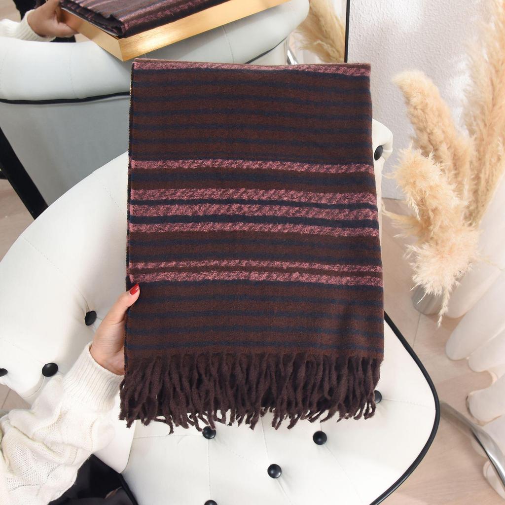 Korean Retro Striped Imitation Cashmere Scarf for Women